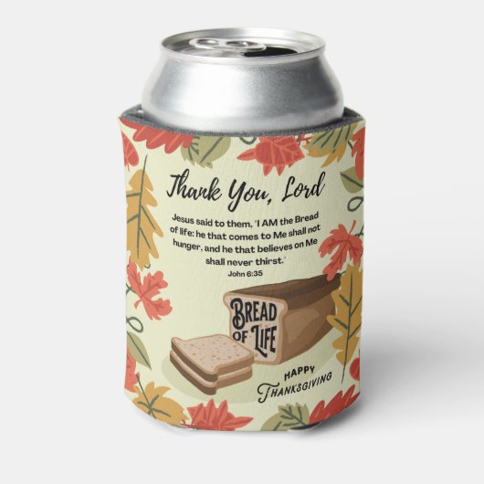 幸せな感謝祭のパンの人生のモノグラム 缶クーラー (缶裏面)