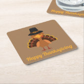 幸せな感謝祭のパーソナライズされた七面鳥 スクエアペーパーコースター (アングル)