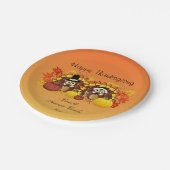 幸せな感謝祭のフクロウの巡礼者をパーソナライズ ペーパープレート (アングル)