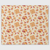 幸せな感謝祭の七面鳥と羽のシームレス ラッピングペーパー (フラット)