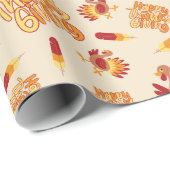 幸せな感謝祭の七面鳥と羽のシームレス ラッピングペーパー (ロールコーナー)