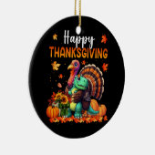 幸せな感謝祭の七面鳥の抱擁恐竜の友人 セラミックオーナメント (右)