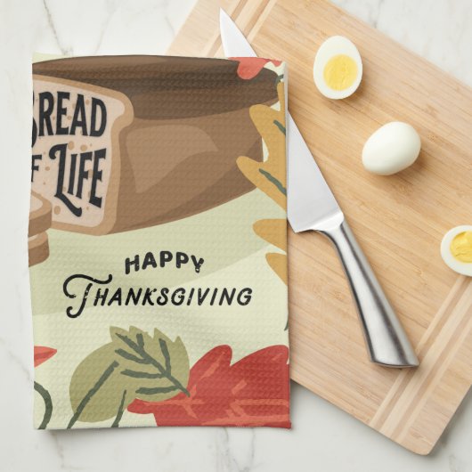 幸せな感謝祭の人生のパンの家族の名前 キッチンタオル (四つ折り)
