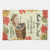 幸せな感謝祭の人生のパンの家族の名前 キッチンタオル (横)