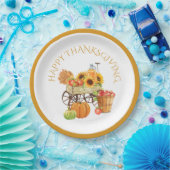幸せな感謝祭の収穫花と生産 ペーパープレート (パーティー)