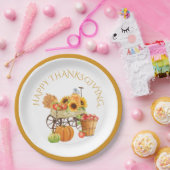 幸せな感謝祭の収穫花と生産 ペーパープレート (パーティー)