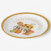 幸せな感謝祭の収穫花と生産 ペーパープレート (アングル)