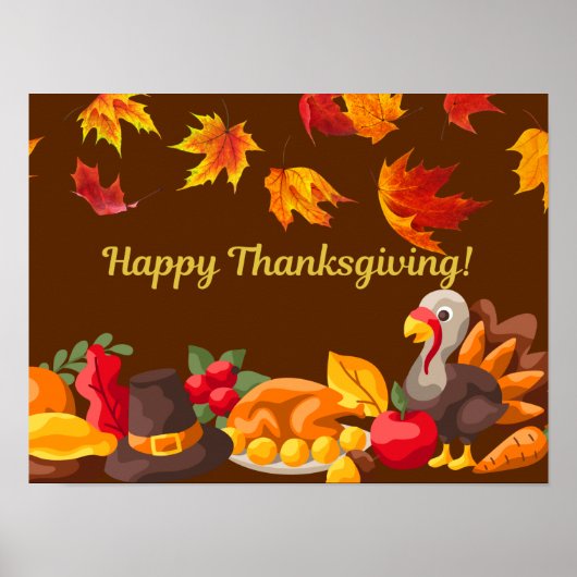 幸せな感謝祭の収穫 – トルコと野菜 ポスター (正面)