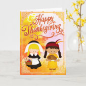 幸せな感謝祭の子供たち カード (黄色い花)
