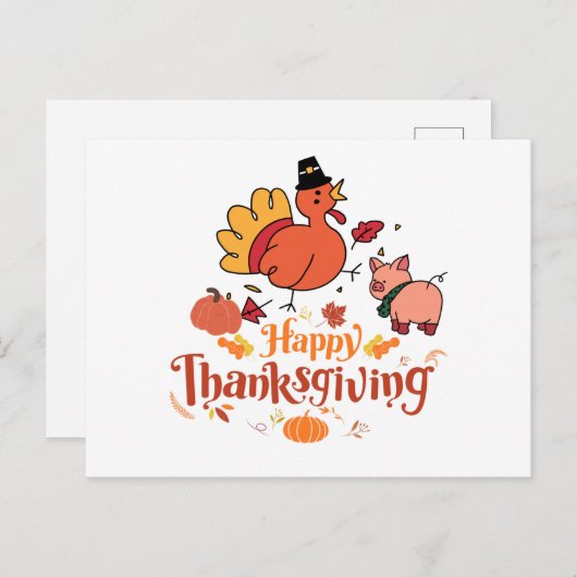幸せな感謝祭の家畜とカボチャ ポストカード (正面/裏面)