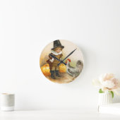 幸せな感謝祭の巡礼者およびプリマスロック ラウンド壁時計 (ホーム)