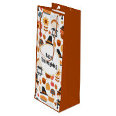 幸せな感謝祭の巡礼者の収穫パターン ワインギフトバッグ (裏面アングル)