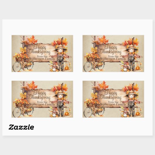 幸せな感謝祭の木の看板と秋のシーン 長方形シール (シート)