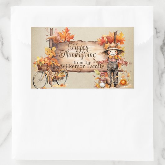 幸せな感謝祭の木の看板と秋のシーン 長方形シール (バッグ)