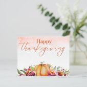 幸せな感謝祭の水彩かぼちゃと花 シーズンポストカード (スタンド正面)