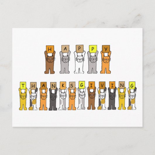 幸せな感謝祭の漫画の猫 シーズンポストカード (正面)