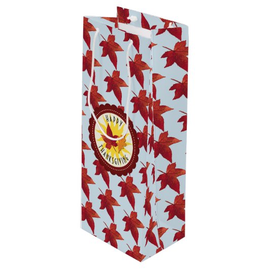 幸せな感謝祭の空および紅葉 ワインギフトバッグ (正面アングル)