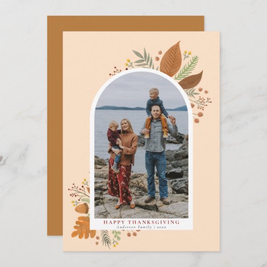 幸せな感謝祭の紅葉アーチ曲線の写真 シーズンカード (正面/裏面)
