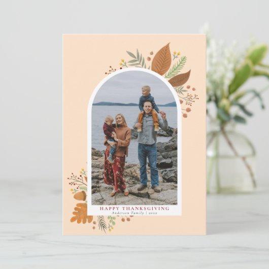 幸せな感謝祭の紅葉アーチ曲線の写真 シーズンカード (スタンド正面)