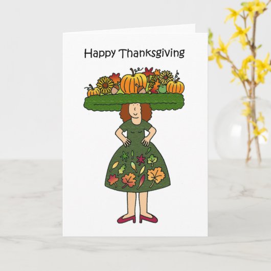 幸せな感謝祭の素晴らしい帽子とドレス カード (黄色い花)