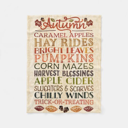 幸せな感謝祭の記述語の秋 フリースブランケット (正面)