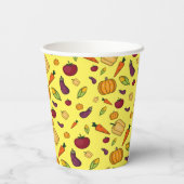 幸せな感謝祭の野菜のパターン黄色 紙コップ (裏面)