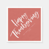 幸せな感謝祭オレンジ色のブラシスクリプト スタンダードカクテルナプキン (正面)