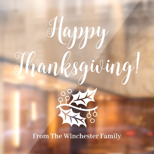 幸せな感謝祭カスタムの白いスクリプトの葉 ウィンドウサイン (シート2)