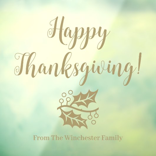 幸せな感謝祭カスタム金ゴールドのスクリプトの葉 ウィンドウサイン (シート3)