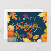 幸せな感謝祭カボチャ、ベリーと葉 シーズンポストカード