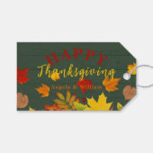 幸せな感謝祭カラフル秋の木の葉 ギフトタグ (正面(横))