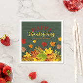 幸せな感謝祭カラフル秋の木の葉 スタンダードカクテルナプキン (インサイチュ)