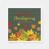 幸せな感謝祭カラフル秋の木の葉 スタンダードカクテルナプキン (正面)