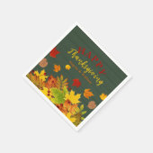 幸せな感謝祭カラフル秋の木の葉 スタンダードカクテルナプキン (角)