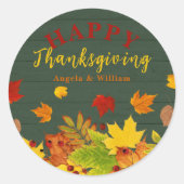 幸せな感謝祭カラフル秋の木の葉 ラウンドシール (正面)