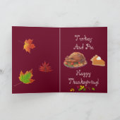 幸せな感謝祭カードw/Basset、トルコおよびパイ シーズンカード (内部)