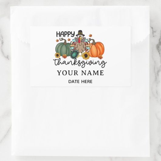 幸せな感謝祭シャツ | 秋ホリデーターキーデイ 長方形シール (バッグ)