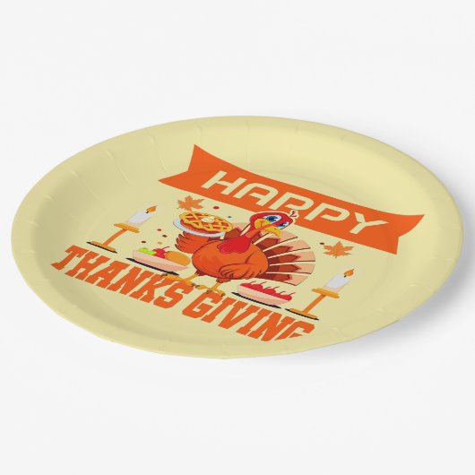 幸せな感謝祭トルコとパイラージ9" ペーパープレート (アングル)