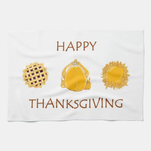 幸せな感謝祭パイ七面鳥パイキッチンタオル キッチンタオル (横)