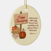 幸せな感謝祭ピリピ人4:19カスタムクリーム セラミックオーナメント (右)