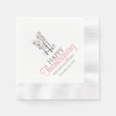 幸せな感謝祭秋の木ピンクの灰色のナプキン 縁ありカクテルナプキン (正面)