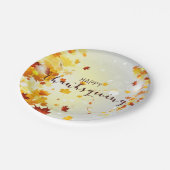 幸せな感謝祭紙プレート葉と ペーパープレート (アングル)