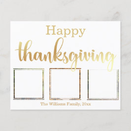 幸せな感謝祭金ゴールドシック3枚の写真コラージカード