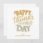 幸せな感謝祭。かわいい秋オレンジレタリング シーズンカード (正面/裏面)