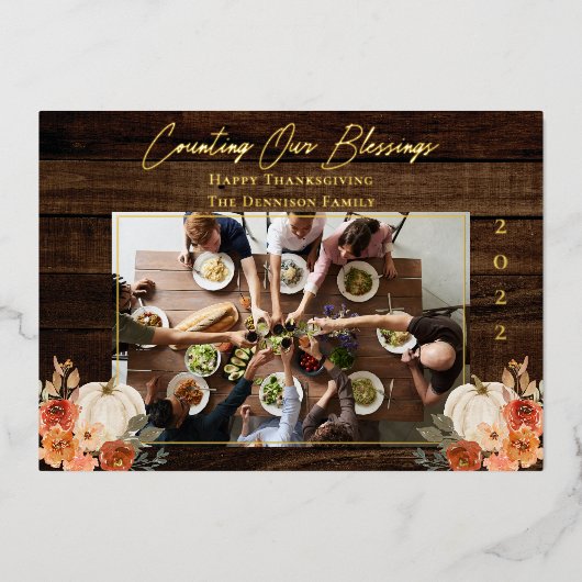 幸せな感謝祭 – カウント私たちの恵み1写真 箔シーズンカード (正面)