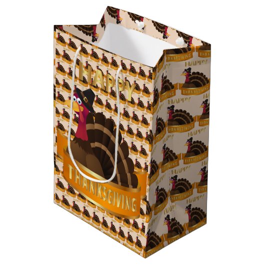 幸せな感謝祭 ミディアムペーパーバッグ (正面アングル)