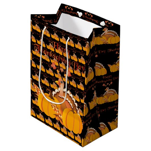 幸せな感謝祭 ミディアムペーパーバッグ (正面アングル)