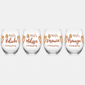 幸せな感謝祭、友情のモノグラム | ステムなしワイングラス (正面)