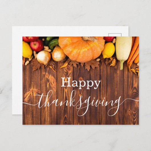 幸せな感謝祭、素朴な木の休日シンプル ポストカード (正面/裏面)