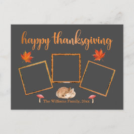 幸せな感謝祭、3つの写真灰色のオレンジの休日 ポストカード
